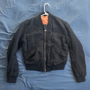 Divided Black Bomber Jacket with Orange Lining